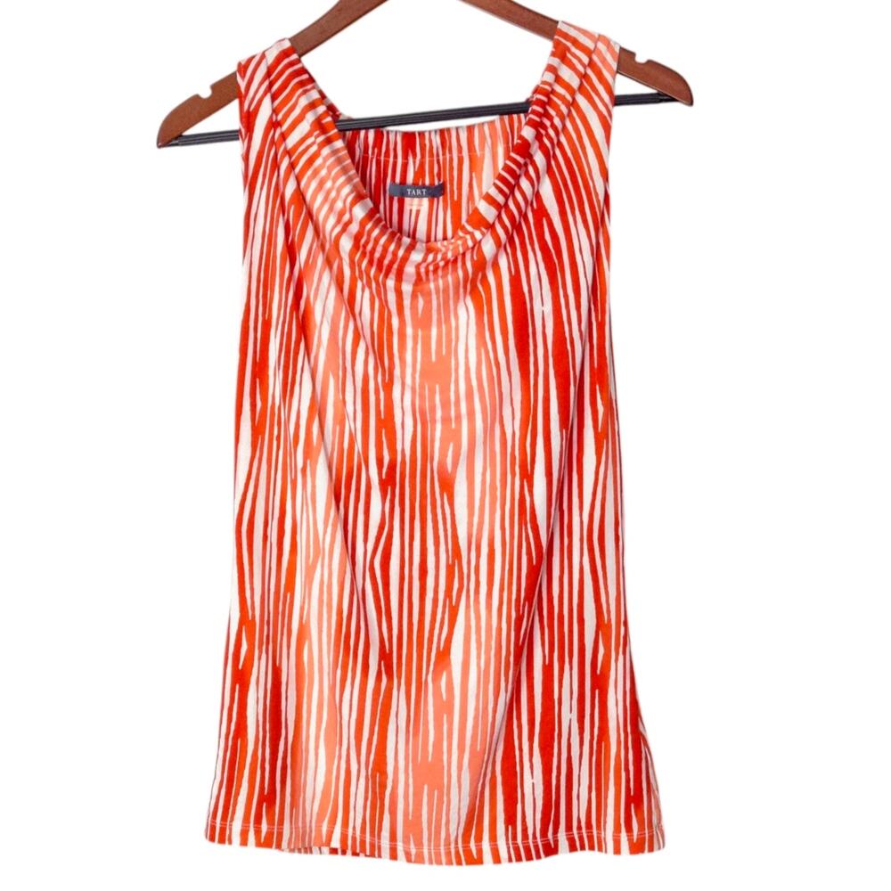 Tart Flowy Draped Top Coral White Stripe Size M Modern Bold Minimalist